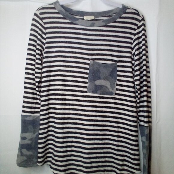 143 Story by Line Up Shirt women S Long Sleeve Soft Stretch Stripe Camo - Picture 3 of 15